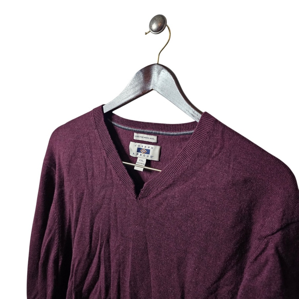 Joseph Abboud 100% Extra Fine Merino Wool Plum Purple V Neck Sweater XXL - Picture 3 of 5